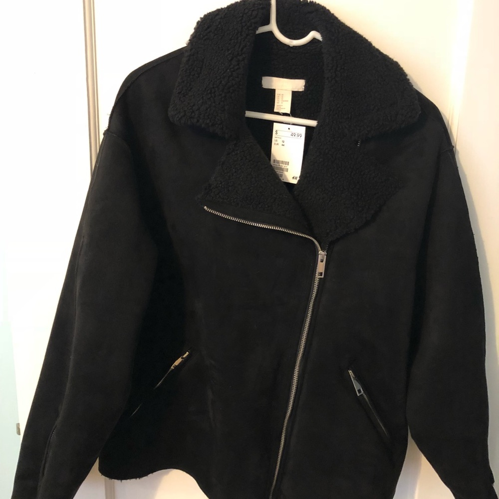 Black suede sherpa coat
